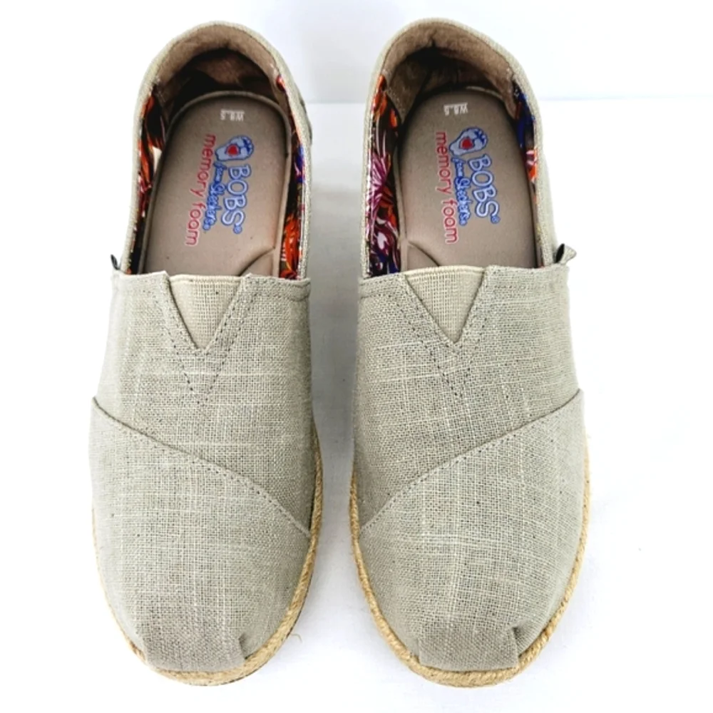 BOBS Skechers High Jinx Espadrille Wedge Slip-On Taupe Beige Size 8.5